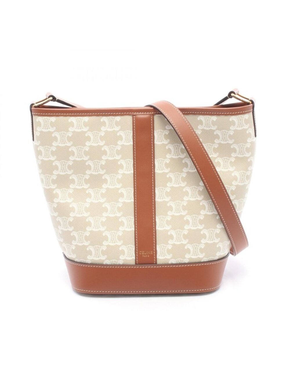 Celine Shoulder Bag Small Bucket Triomphe Gray Brown Canvas Leather